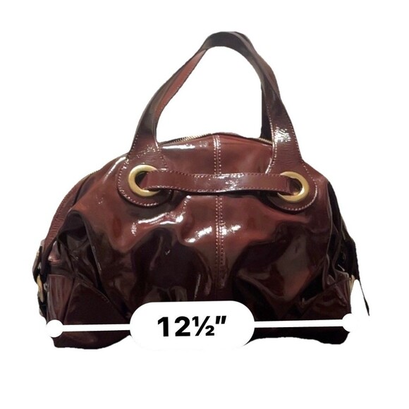 Francesco Biasia Burgundy Patent Leather Top Handle Satchel Double Handle Purse - Picture 7 of 10